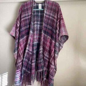 NWT Woolrich Plaid Cozy Blanket Wrap Shawl Fringe Trim Becca Purple Pink Blue OS